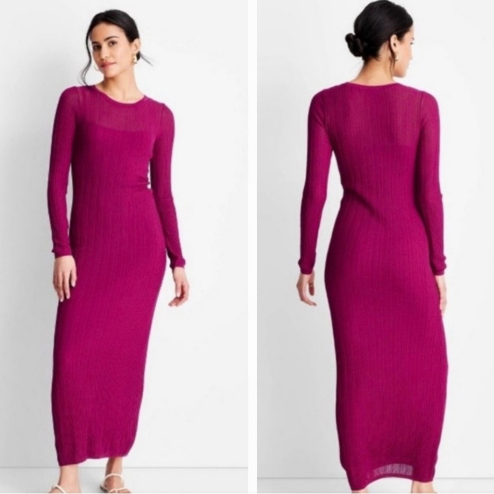 Elegant Magenta Long Sleeve Dress